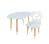 Детский комплект стол Овальный и стул Крылья с сердцем голубой, с носочками