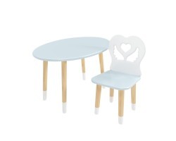 Детский комплект стол Овальный и стул Крылья с сердцем голубой, с носочками