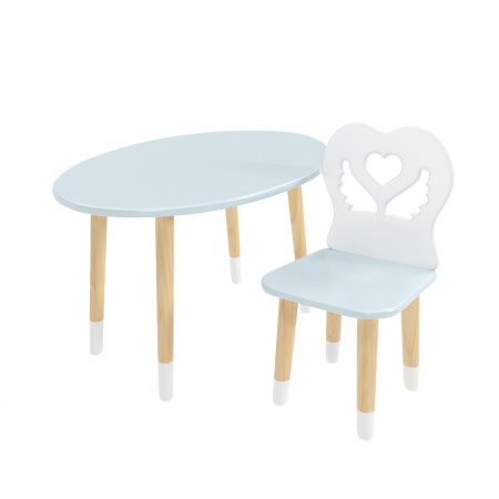 Детский комплект стол Овальный и стул Крылья с сердцем голубой, с носочками, Bambini Letto