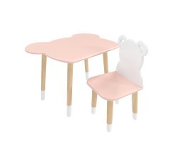 Детский комплект стол и стул Мишка розовый, с носочками