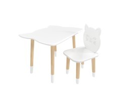 Детский комплект стол и стул Котик белый, с носочками