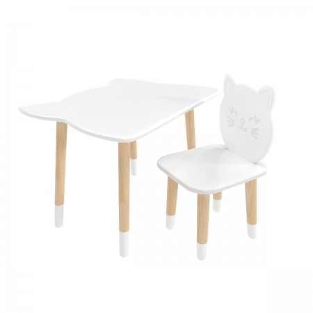 Детский комплект стол и стул Котик белый, с носочками, Bambini Letto