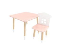 Детский комплект стол Квадратный и стул Домик розовый, с носочками