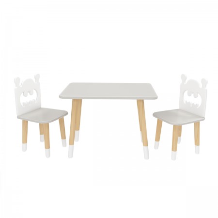 Детский комплект Прямоугольный стол и 2 стула Бэтмен серый, с носочками, Bambini Letto