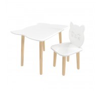 Детский комплект стол и стул Котик белый