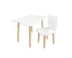 Детский комплект стол и стул Котик белый