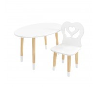 Детский комплект стол Овальный и стул Крылья с сердцем белый, с носочками