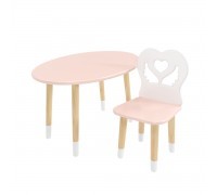 Детский комплект стол Овальный и стул Крылья с сердцем розовый, с носочками