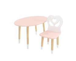 Детский комплект стол Овальный и стул Крылья с сердцем розовый, с носочками