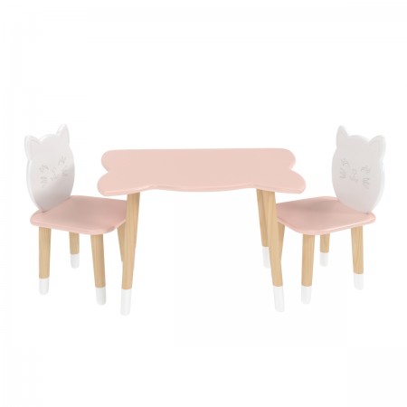 Детский комплект стол и 2 стула Котик розовый, с носочками, Bambini Letto