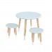 Детский комплект "Круглый" стол и 2 круглых табурета голубой, с носочками, Bambini Letto