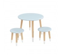 Детский комплект Круглый стол и 2 круглых табурета голубой, с носочками