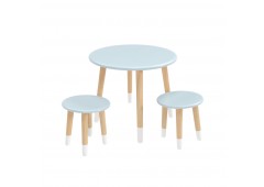 Детский комплект Круглый стол и 2 круглых табурета голубой, с носочками