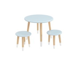 Детский комплект Круглый стол и 2 круглых табурета голубой, с носочками