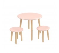 Детский комплект Круглый стол и 2 круглых табурета розовый
