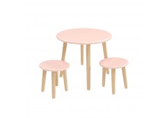 Детский комплект Круглый стол и 2 круглых табурета розовый