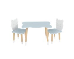 Детский комплект стол и 2 стула Котик голубой, с носочками