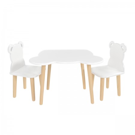 Детский комплект стол и 2 стула Мишка белый, Bambini Letto