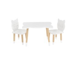 Детский комплект стол и 2 стула Котик белый, с носочками