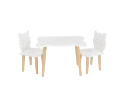 Детский комплект стол и 2 стула Котик белый