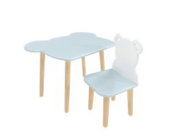 Детский комплект стол и стул Мишка голубой