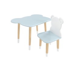 Детский комплект стол и стул Мишка голубой, с носочками