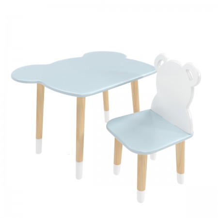 Детский комплект стол и стул Мишка голубой, с носочками, Bambini Letto