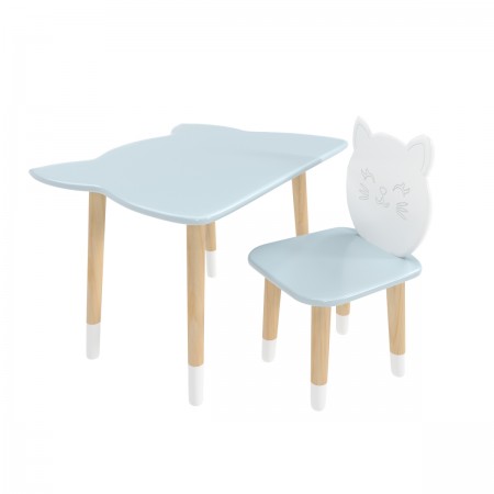 Детский комплект стол и стул Котик голубой, c носочками, Bambini Letto