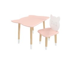 Детский комплект стол и стул Котик розовый, c носочками