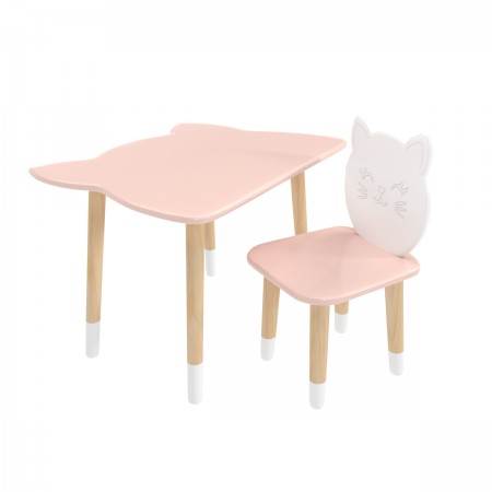 Детский комплект стол и стул Котик розовый, c носочками, Bambini Letto