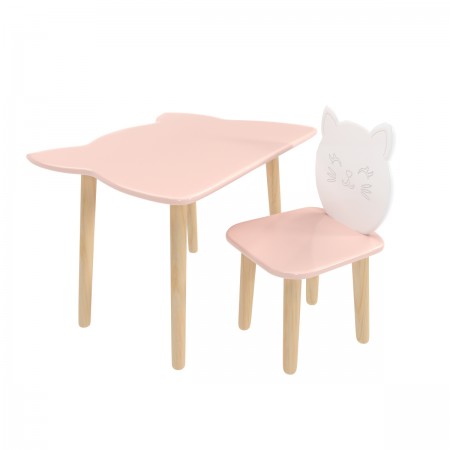 Детский комплект стол и стул Котик розовый, Bambini Letto
