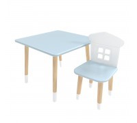 Детский комплект стол Квадратный и стул Домик голубой, с носочками