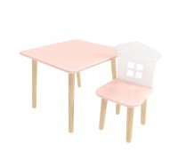 Детский комплект стол Квадратный и стул Домик розовый
