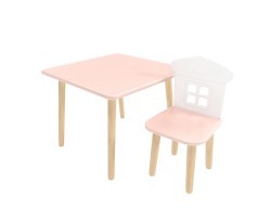 Детский комплект стол Квадратный и стул Домик розовый