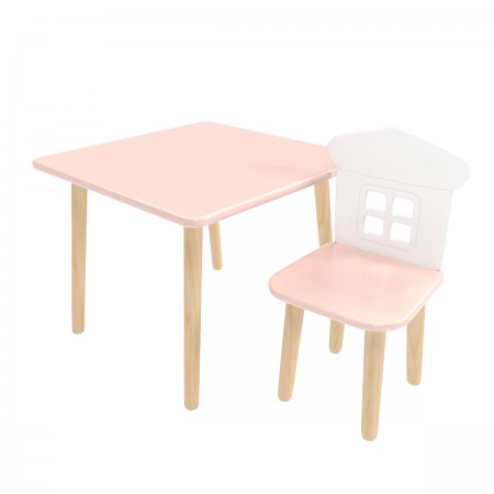 Детский комплект стол Квадратный и стул Домик розовый, Bambini Letto