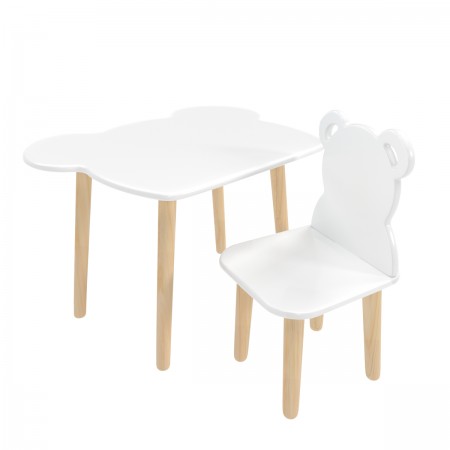 Детский комплект стол и стул Мишка белый, Bambini Letto