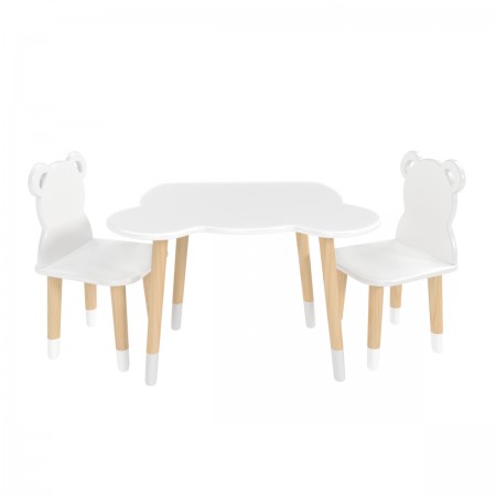 Детский комплект стол и 2 стула Мишка белый, с носочками, Bambini Letto