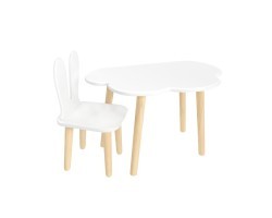 Детский комплект стол Облако и стул Уши зайца белый