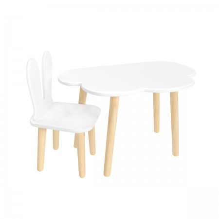Детский комплект стол Облако и стул Уши зайца белый, Bambini Letto