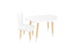 Детский комплект стол Облако и стул Уши зайца белый, с носочками