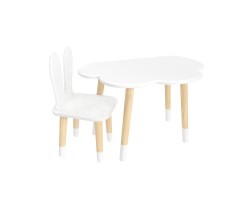 Детский комплект стол Облако и стул Уши зайца белый, с носочками