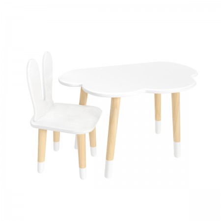 Детский комплект стол Облако и стул Уши зайца белый, с носочками, Bambini Letto