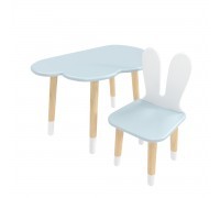 Детский комплект стол Облако и стул Уши зайца голубой, с носочками