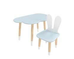 Детский комплект стол Облако и стул Уши зайца голубой, с носочками