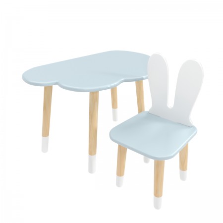 Детский комплект стол Облако и стул Уши зайца голубой, с носочками, Bambini Letto
