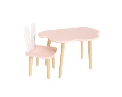 Детский комплект стол Облако и стул Уши зайца розовый