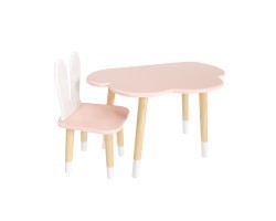 Детский комплект стол Облако и стул Уши зайца розовый, с носочками
