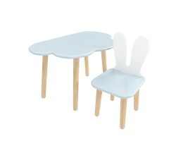 Детский комплект стол Облако и стул Уши зайца голубой