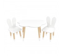 Детский комплект стол Облако и 2 стула Уши зайца белый, с носочками