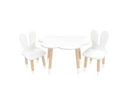 Детский комплект стол Облако и 2 стула Уши зайца белый, с носочками